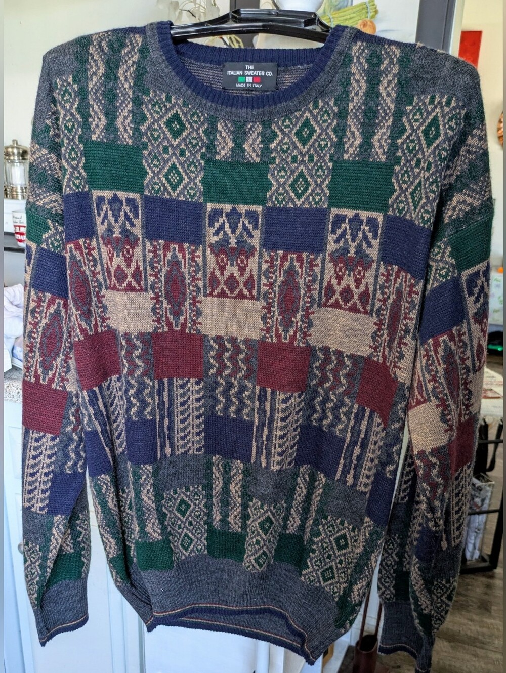 Vintage Italian Sweater Company Large 80s 90s Fair Isle Knit Cosby Grandpa
